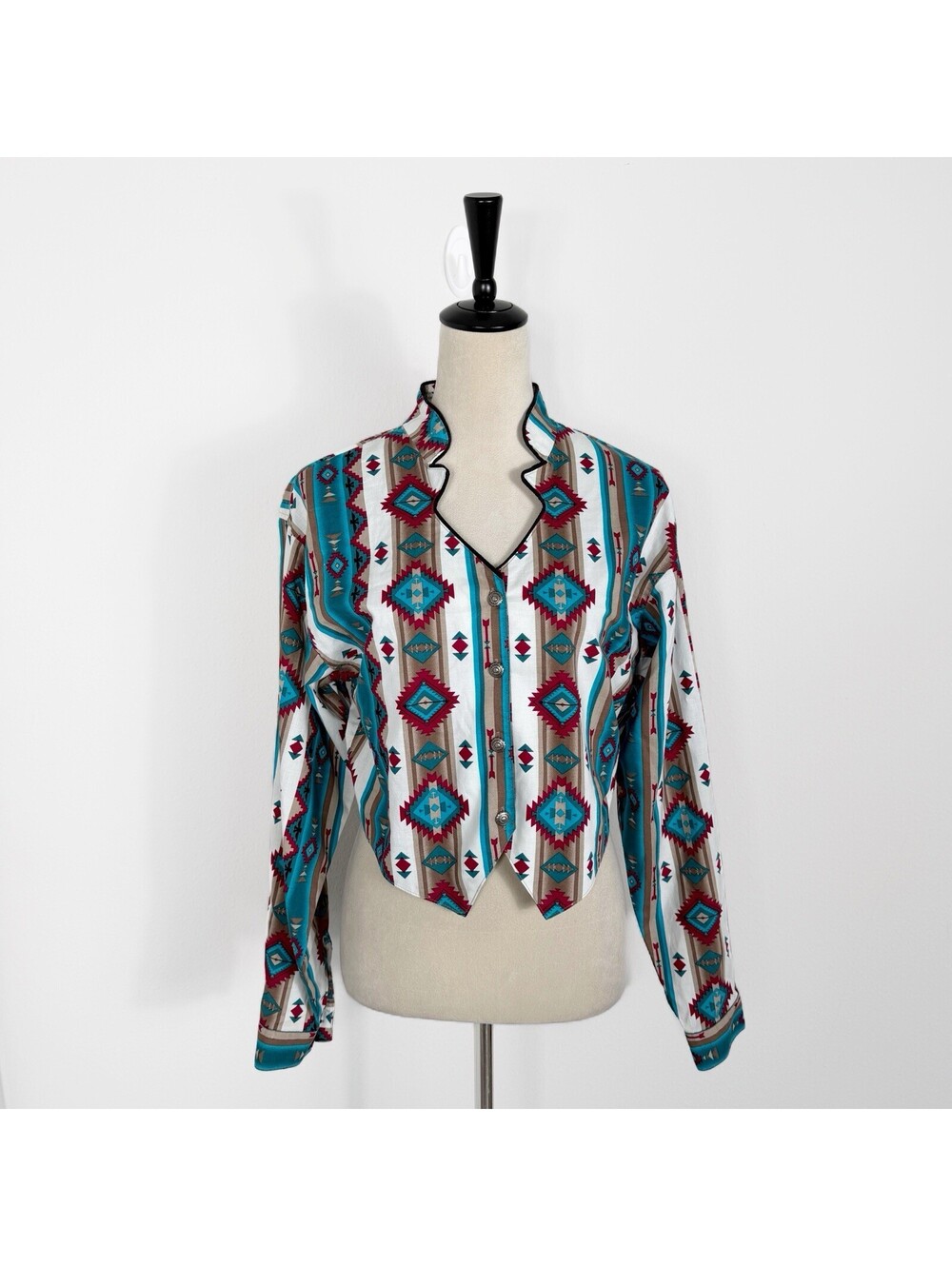 Vintage Panhandle Slim Women’s Cropped Button Up Aztec Shirt Western Medium